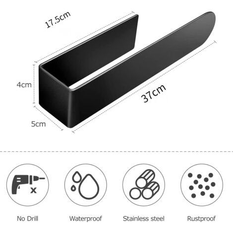 Porte Serviette Salle de Bain Noir Barre de Serviette en Acier Inoxydable Porte-Serviette Adhesif, 37cm (1/5)