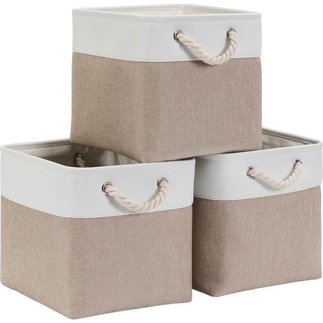 Cube de Rangement Tissu 30x30x30cm - Panier Cube de Rangement, Boite de Rangement (Blanc Kaki Clair, Lot de 3) (1/5)