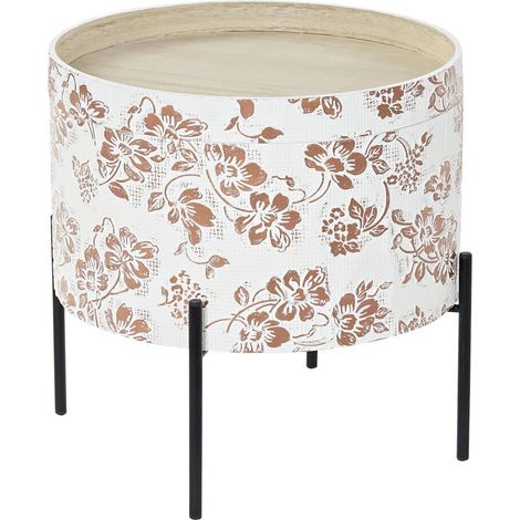 Table d'appoint blanche effet shabby chic en métal et mdf - Blanc floral motifs marron noir (1/4)