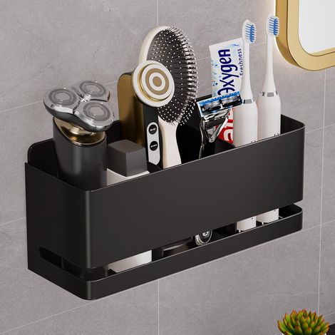 Support pour Brosse à Dents électrique en Aluminium, Noir 2 Fente  Fixation murale sans perçage, étanche et antirouille, rangement multifonctionnel. (1/5)