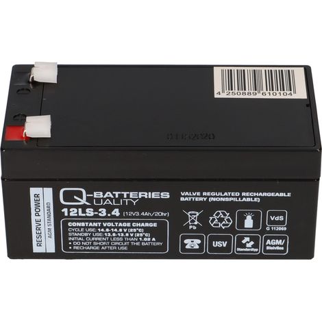 Q-Batteries 12LS-3.4 12V 3,4Ah Blei-Vlies Akku / AGM VRLA mit VdS (1/5)