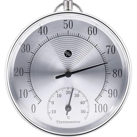 Thermomètre extérieur, 10 cm Sans fil À fixer au mur Thermomètre et hygromètre analogique, Convient pour les maisons, les serres, les jardins, les voitures, etc.(argent) (1/5)