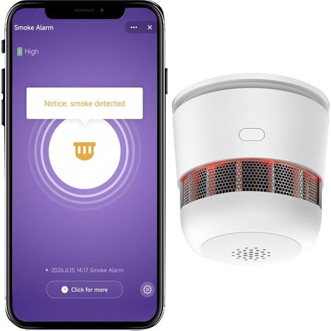 Détecteur de fumée connecté WiFi Mini 52×52mm Compatible Tuya Smart Life, Pile remplaçable 5 Ans, durée de Vie 10 Ans certifié EN14604 DAAF Domestique (1/5)