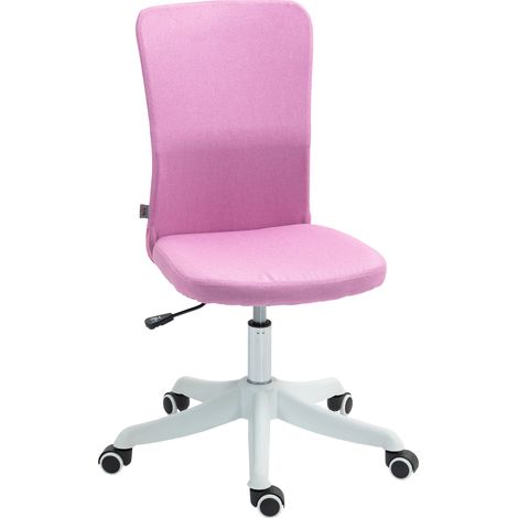 Chaise de bureau à roulettes, hauteur réglable, revêtement en lin synthétique, pour bureau ou espace de travail, 53 x 43 x 85-93 cm, rose (1/5)