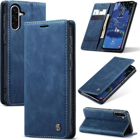 Coque pour Samsung Galaxy A35 5G Premium Housse Cuir Protection Pochette Rabat Portefeuille Flip Case Porte Magnétique Coque Étui pour Samsung Galaxy A35, Bleu