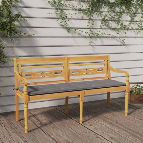 vidaXL Banco Batavia con cojín gris madera maciza de teca 150 cm (1/5)
