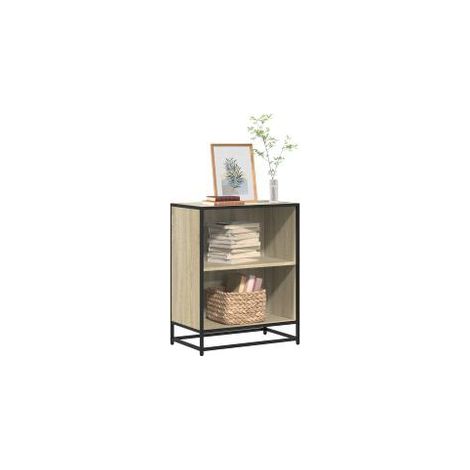 Petite étagère bibliothèque 2 niveaux Kalvani - Bois et metal noir 60 cm-Chêne clair-Largeur 60 cm (1/5)
