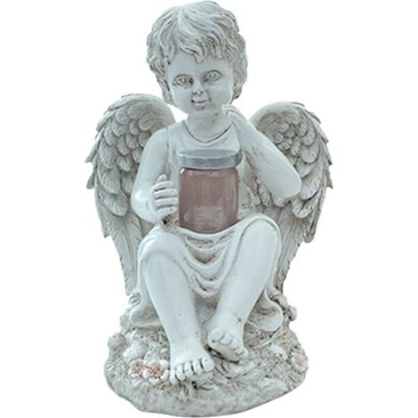 Statuette Ange Fée avec Lumière Solaire - Jardin Résine Figurine Ornament Décoration - 14.5x15.5x20cm (1/5)