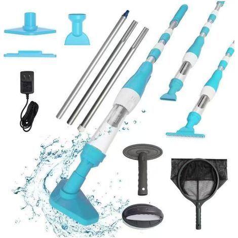 Aspirateur de Piscine sans Fil, 3 en 1 Nettoyeur Électrique à Batterie Rechargeable, Aspirateur Manuel pour Petites Piscine, Jacuzzi, Spa, 90 Minutes d'Autonomie, Bleu (1/5)