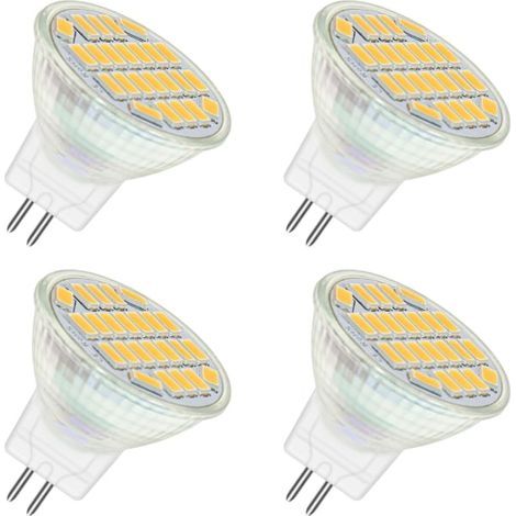 KLVGTIFS PU - Spot LED encastrable MR11 GU4 12 V 4 W blanc chaud 3000 K, 350 lm, angle de diffusion de 120°, diamètre 35 mm, équivalent halogène 35 W, alimentation 24 V/12 V, lot de 4. (1/4)