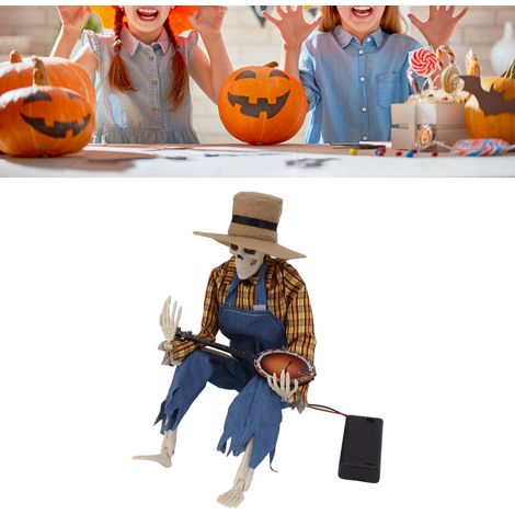 Décoration de guitare en forme de crâne lumineux pour Halloween, ornement de guitare réaliste en forme de crâne, décoration intérieure, décoration de bureau, grille jaune. (1/5)