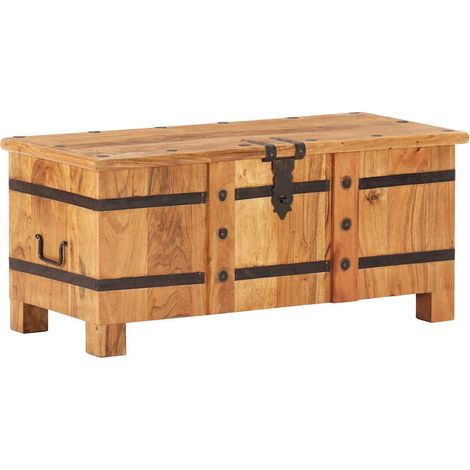 Coffre de rangement en bois d’acacia massif verrouillable 90 x 40 x 40 cm, 24.16kg - PANGIVO (1/5)