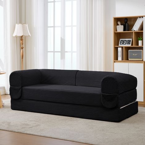 Canapé 2 place 190cm en velours côtelé,canapé lit,canapé convertible,canapé futon gain de place pour salon,appartement,noir