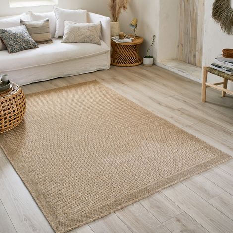 Tapis intérieur/extérieur rectangulaire effet toile de jute beige - Finch 120 x 160 cm (1/5)