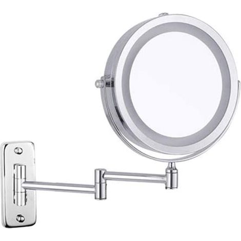 Miroir cosmétique à LED double face 7 pouces, argenté, hauteur 29 cm, miroir de maquillage pour salle de bain et coiffeuse (1/5)