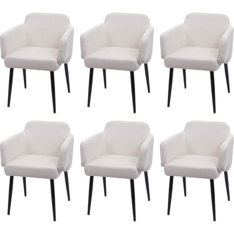 Set 6x sedie con braccioli da interni HHG-073 legno tessuto avorio bianco (1/5)