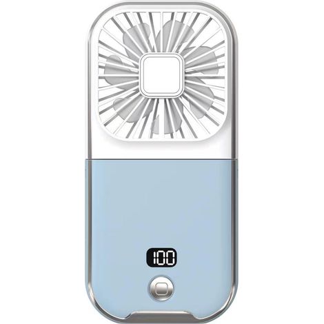 Ventilatore da tavolo, mini ventilatore ricaricabile, ventilatore portatile, ultrasottile e pieghevole, con supporto per telefono, blu e bianco.
