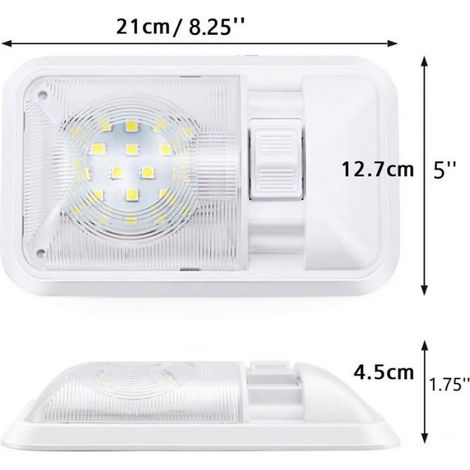 Plafonnier LED - 12 V - 280 lm - Pour Remorque Camping-Car Intérieur - Avec Interrupteur - Lot De 2 (1/5)