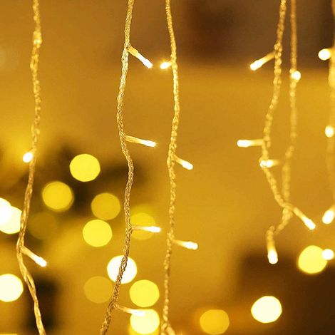 (Lumière chaude) Guirlande lumineuse LED de 5 mètres, effet stalactite, 220 V, piles non incluses. (1/5)