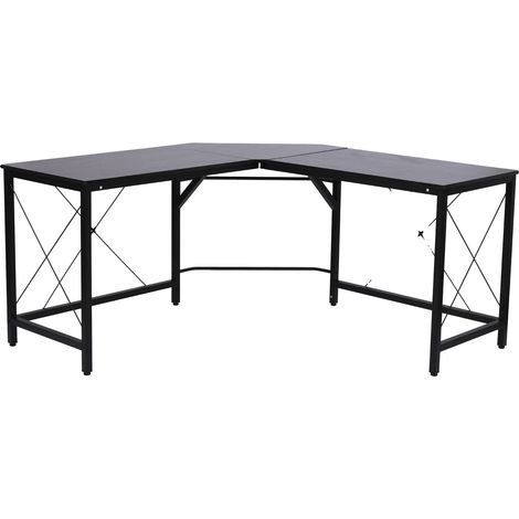 Escritorio para ordenador, estructura metálica robusta, diseño en forma de L, color negro. (1/2)