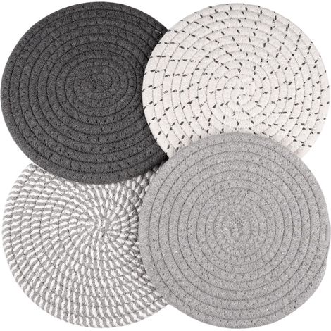 4 Pièces Dessous De Plat Rond De Coton 18 Cm Dessous Assiette, Dessous De Plats Résistant À La Chaleur, sous Assiette De Table Absorption, sous Plat De Table pour Restaurants, Cuisines, Hôtels, Gris (1/5)