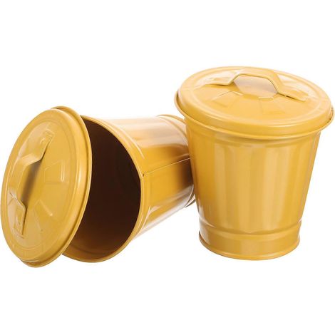Lot de 2 poubelles de bureau en fer galvanisé, seau à déchets, support de rangement pour poubelles-13.00X9.00X9.00CM-Yellow