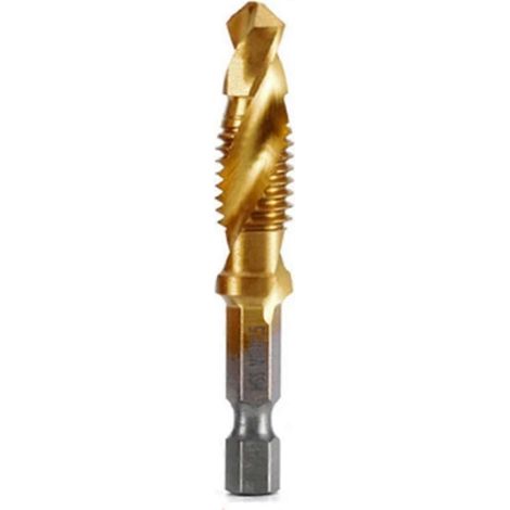 Taraud métrique M10x1,5 mm à queue hexagonale en acier rapide plaqué titane, outil de taraudage composé pour machines à vis et chanfreinage ouvert (1/4)