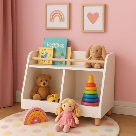 Scaffale porta giocattoli per bambini con 2 scomparti