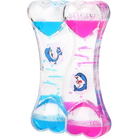 Sablier liquide flottant motif cœur, décoration de bureau horloge à huile en forme de sablier (bleu rose) (1/5)