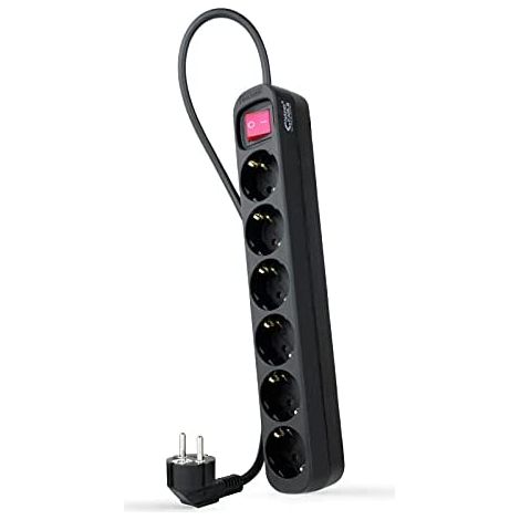 Sockel Mehrfach 6 Steckdosen Schalterkabel 1,4m Schwarz 10.37.0006-bk (1/5)