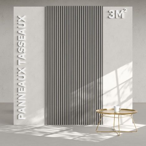 Lot de 2 Panneaux Tasseaux Bois - Chêne Gris Feutre Noir - 3 m², 2500 x 600 mm, Mon Marché Déco