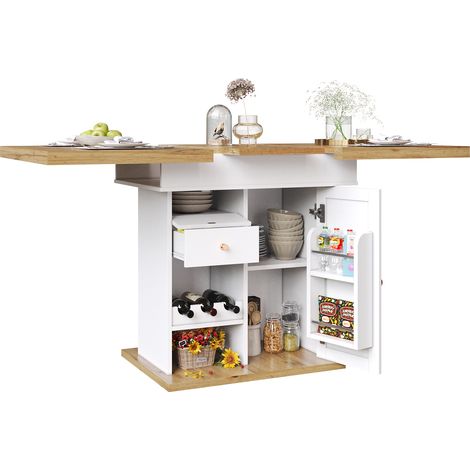 Mesa de Comedor Extensible para 4 a 6 Personas con Cajón, Puerta Abatible y Estantes Ajustables (1/5)