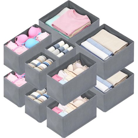 12er-Set Schubladen Organizer,Unterwäsche,kleiderschrank organizer Passgenau für Kleiderschrank & Wickeltisch, Faltbare Aufbewahrungsbox aus Stoff für Socken, Kleidung, Ordnungssystem (Grau) (1/5)