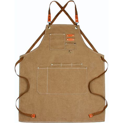 Tablier Croisé - Coton Naturel 350 g/m² - Bretelles Réglables et Détachables - Poches Renforcées par Rivets Métalliques - Pour Cuisine, Boulangerie, Jardinage, Atelier - 1 Pièce (1/5)