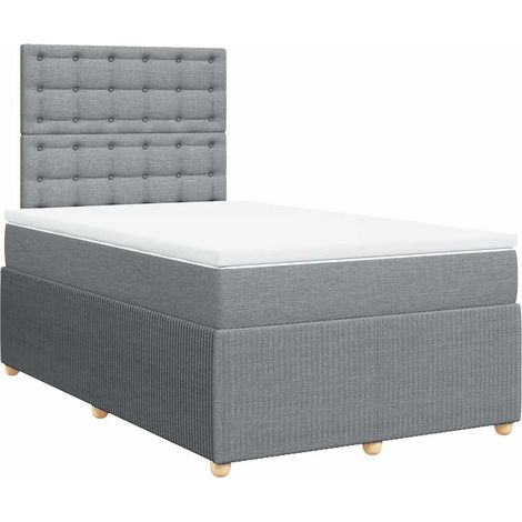 Lit double  Lit adulte  Sommier à lattes de lit et matelas gris clair 120x190 cm tissu