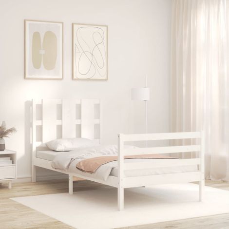 Bed Frame without Mattress White Single Solid Wood vidaXL (1/4)