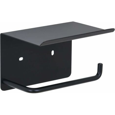 Porte-papier hygiénique avec étagère adhésive, porte-rouleau de papier sans perçage en acier inoxydable SUS 304, porte-papier hygiénique mural auto-adhésif pour salle de bain (noir) (1/5)