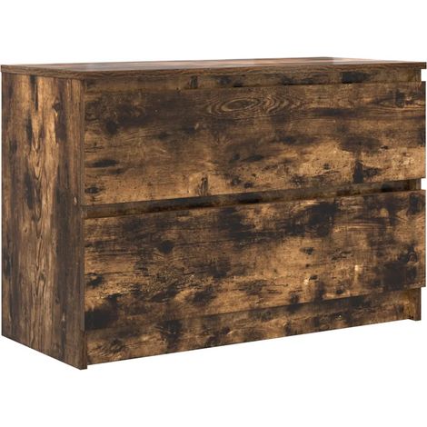 Meuble TV avec grand espace de rangement 80 x 35 x 54 cm moderne salon finition mate en bois d'ingénierie chêne fumé (1/5)