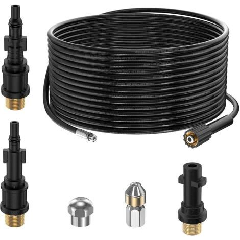 15M Tuyau Déboucheur Canalisation pour Nettoyeur Haute Pression Kärcher K2 K3 K4 K5 K6 K7 HD HDs, 180Bar Kit Furet Professional avec Buse à Jet et Rotatif & Adaptateurs pour Lavor Parkside & Bosch