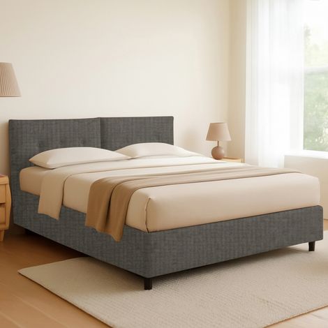 Letto Matrimoniale Derby, Sfoderabile, Contenitore Made in Italy, Grigio Tortora (1/5)