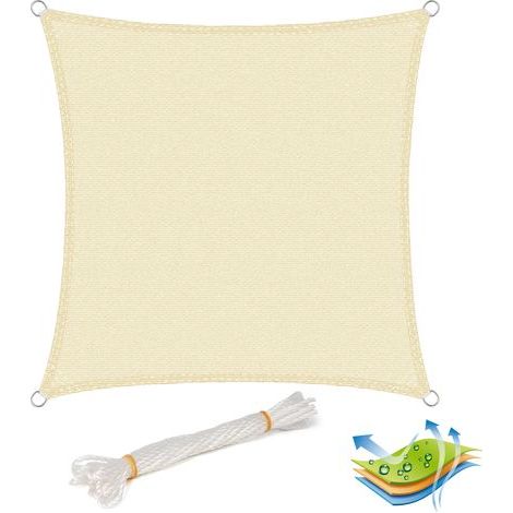 Voile d'ombrage carré 3x3 m en HDPE, protection UPF50+ anti-déchirure, livré avec 4 sangles de 1,5 m pour fixation rapide, résiste au vent (1/4)
