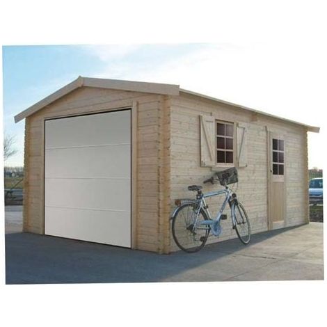 Garage en bois 17,07 m² – Porte motorisée – Toit double pente – Seuil en aluminium – Système Place & Plug – Solid (1/5)