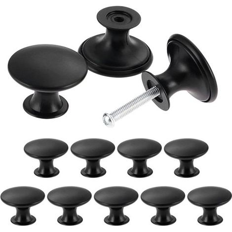 12 pomos para armarios de estilo vintage chic, tiradores redondos de 22 mm para armarios de cocina, color negro (1/5)
