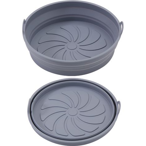 Moule Silicone Air Fryer, 2 Pièces Moule Accessoire pour Airfryer Réutilisable Panier Friteuse à Air Chaud Plat Pot Ronde Pliable (1/4)