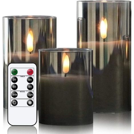 LED Kaars - 7,5 cm Diamètre - Hauteurs 10 12 15 cm - Avec Télécommande - Lumière Chaude - Fonctionne sur Piles - Lot de 3 (1/5)