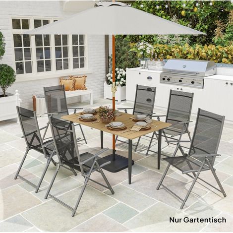 Mesa de jardín 150 x 90 cm de acero, con orificio para parasol, marrón HAVRYA (1/5)