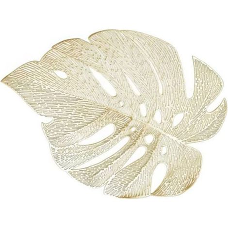 Lot de 6 sets de table isolants ajourés en forme de feuille, résistants à la chaleur, en PVC doré, pour la cuisine. (1/5)