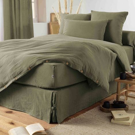 Housse de couette double gaze de coton kaki 240x220 cm