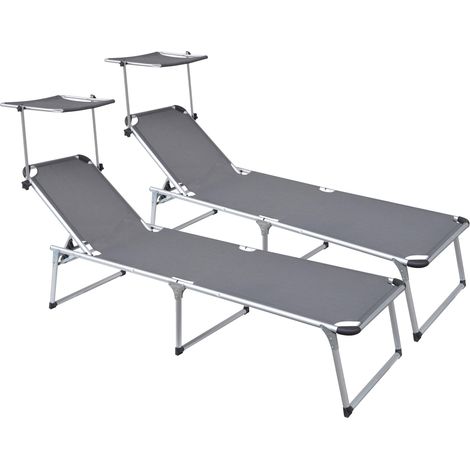 Set 2 Lettini Prendisole da Giardino Pieghevole 220x59x39 cm in Alluminio e Textilene Grigio (1/2)