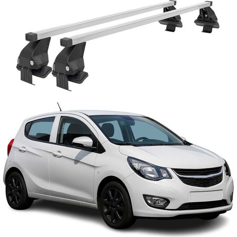 OMAC Dachträger Querträger Stahl für Opel Karl 2015-2019 – Abschließbar – City-Crash-getestet – DIN 75302:2019 – ISO/PAS 11154:2006 – Max. 50 kg Silber (1/5)